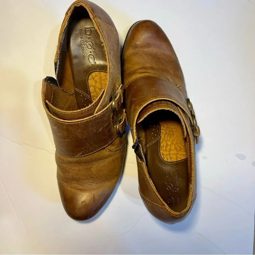 Born Women's Brown Leather Ankle Booties with Buckles
